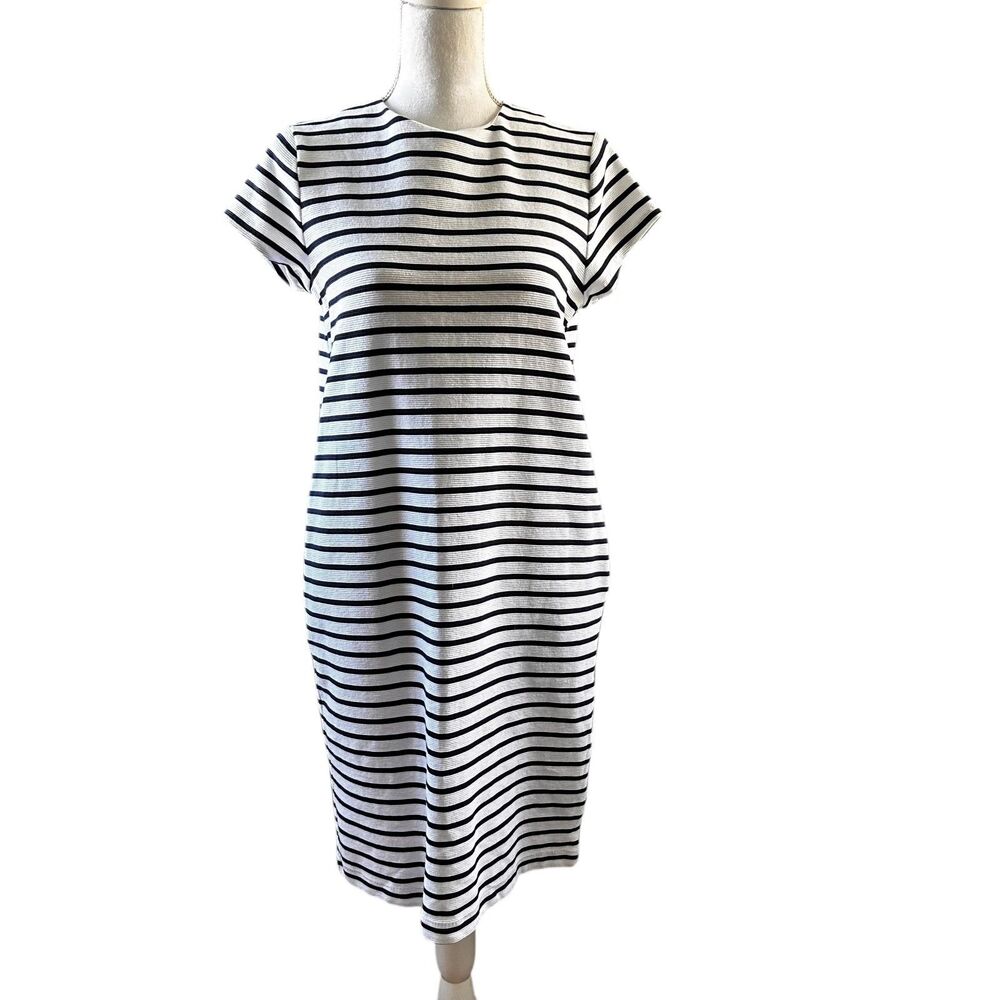 Lauren Ralph Lauren Striped Knit Sheath Dress Navy White Textured Short Sleeve M